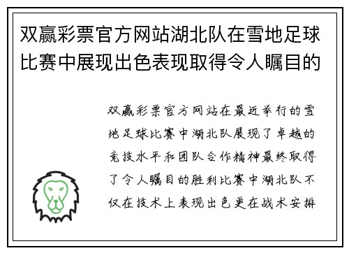 双赢彩票官方网站湖北队在雪地足球比赛中展现出色表现取得令人瞩目的胜利结果